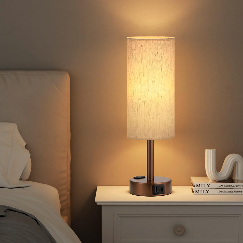 Touch-Control Bedside Table Lamp with USB & USB-C Charging (14”)