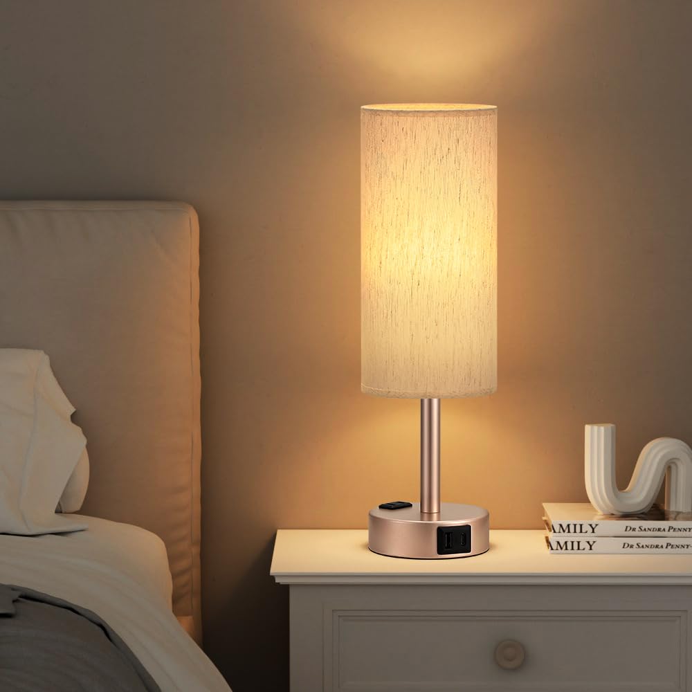 Touch-Control Bedside Table Lamp with USB & USB-C Charging (14”)