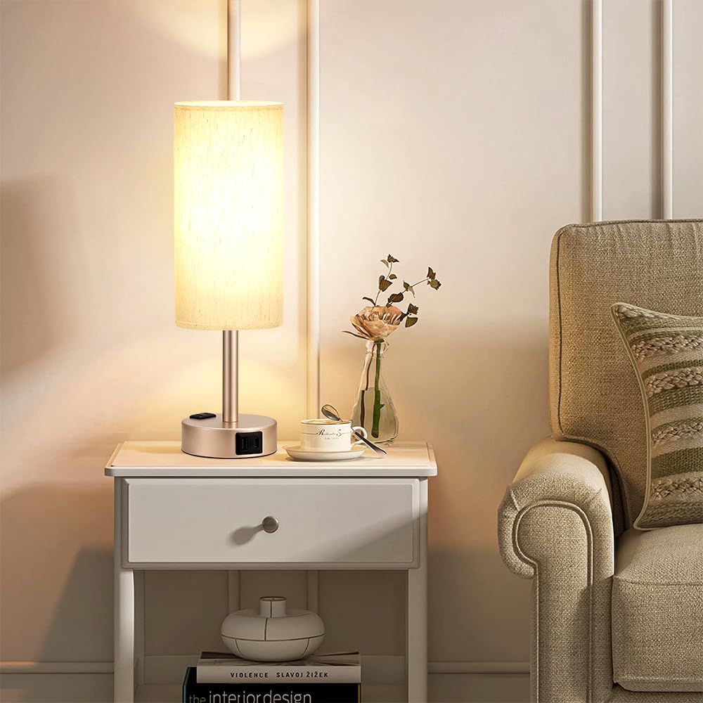 Touch-Control Bedside Table Lamp with USB & USB-C Charging (14”)