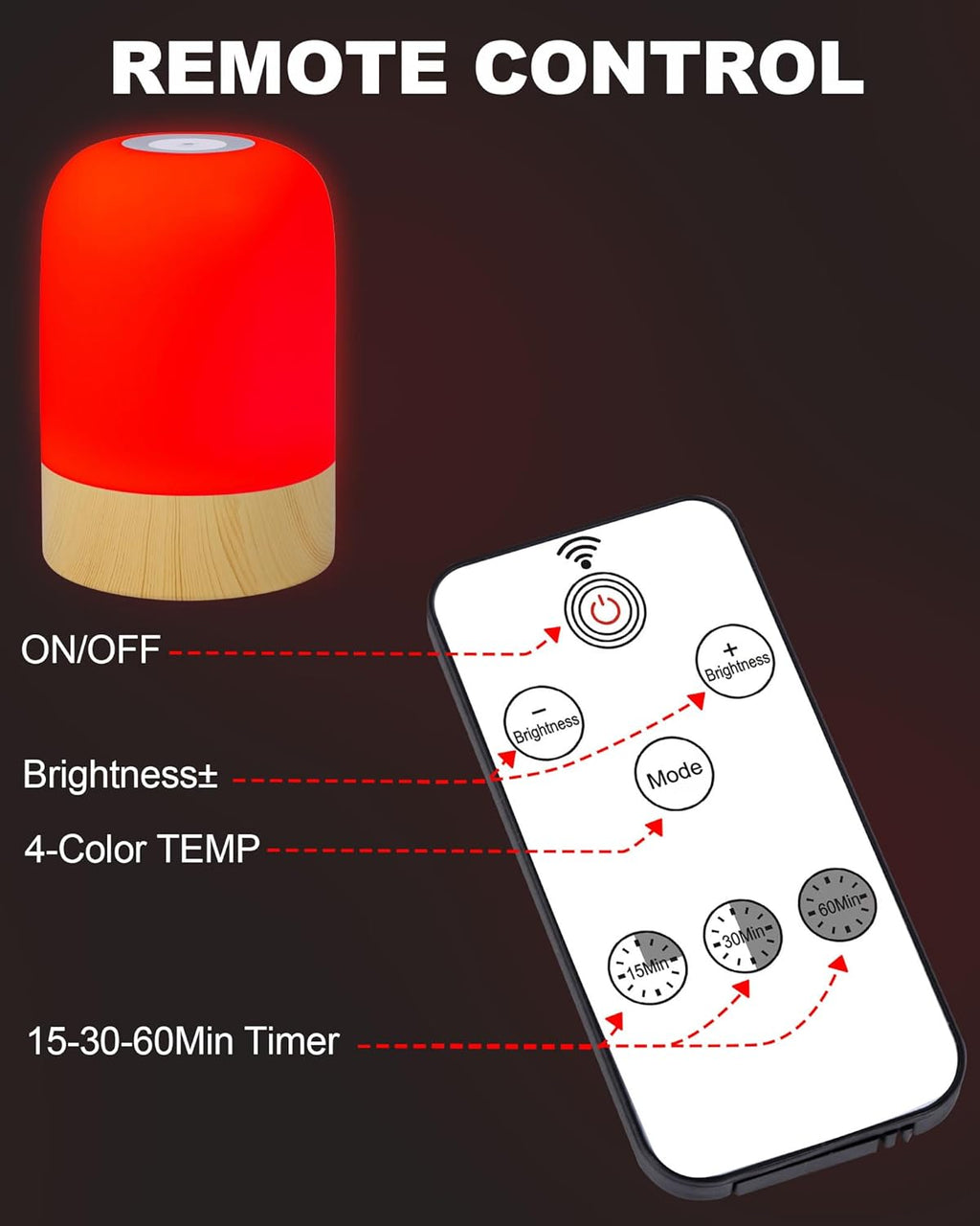 Red Glow Sleep Lamp (670nm) — Dimmable Bedside Night Light + Remote