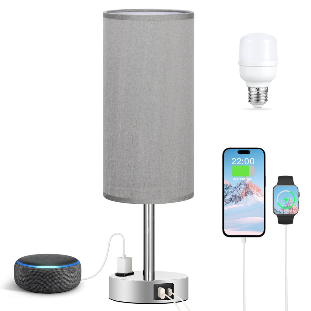 Touch-Control Bedside Table Lamp with USB & USB-C Charging (14”)