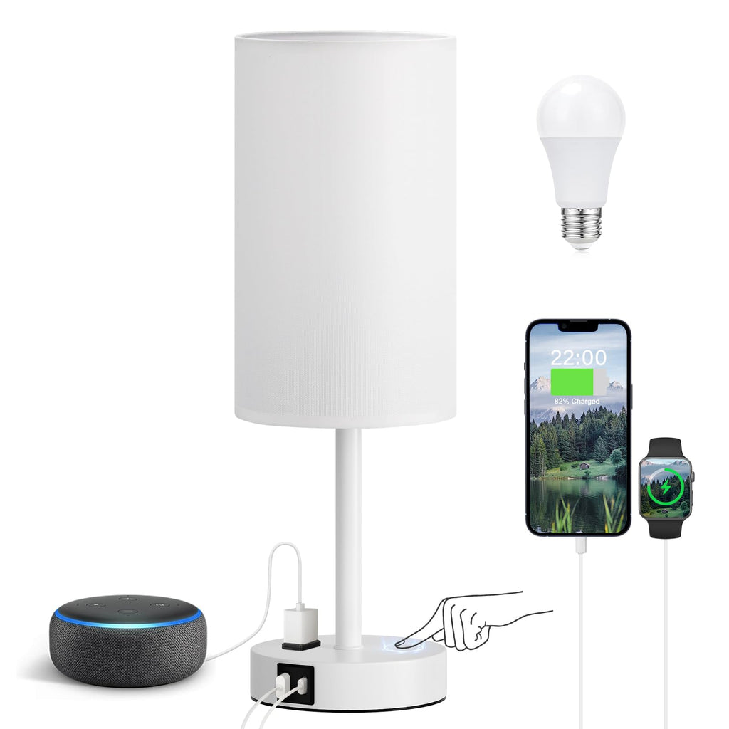 Touch-Control Bedside Table Lamp with USB & USB-C Charging (14”)