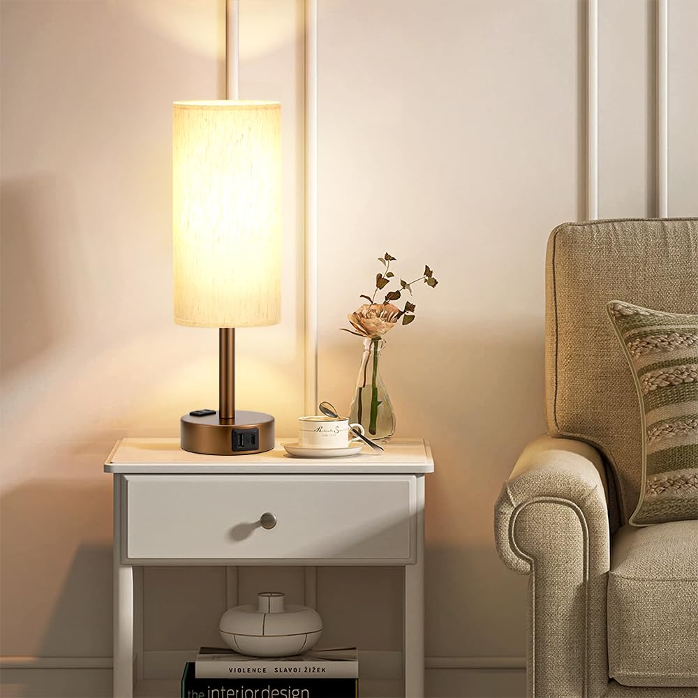 Touch-Control Bedside Table Lamp with USB & USB-C Charging (14”)