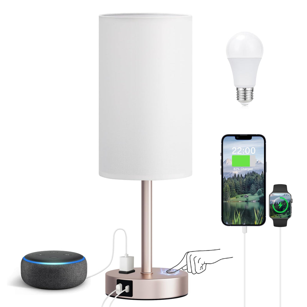 Touch-Control Bedside Table Lamp with USB & USB-C Charging (14”)