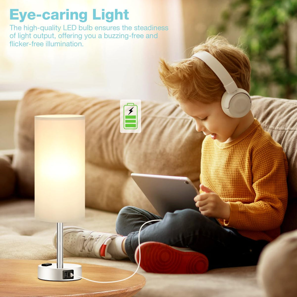 Touch-Control Bedside Table Lamp with USB & USB-C Charging (14”)