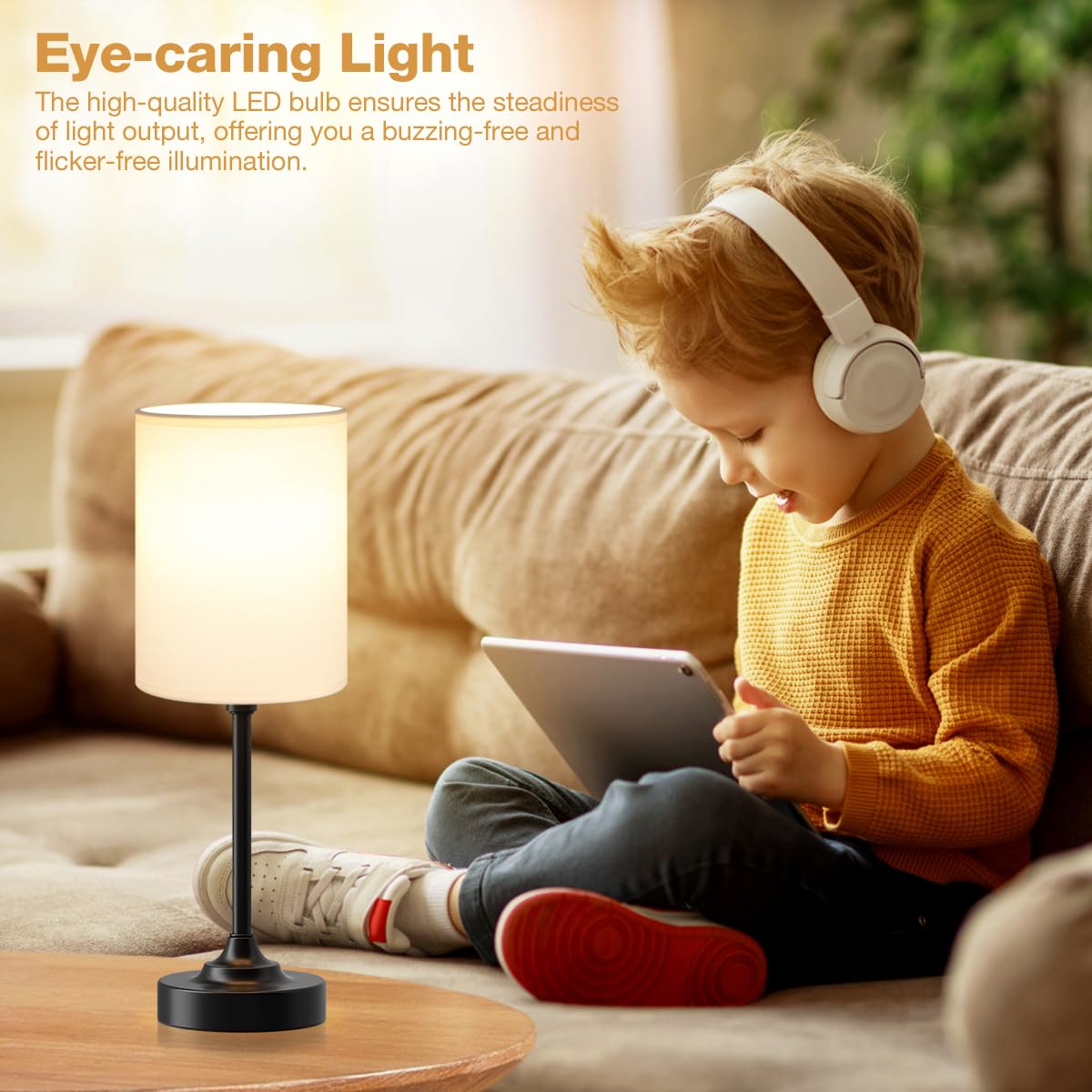 Touch-Control Bedside Table Lamp with USB & USB-C Charging (14”)