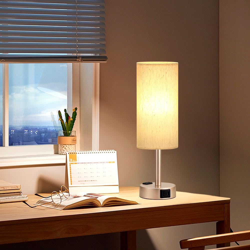 Touch-Control Bedside Table Lamp with USB & USB-C Charging (14”)