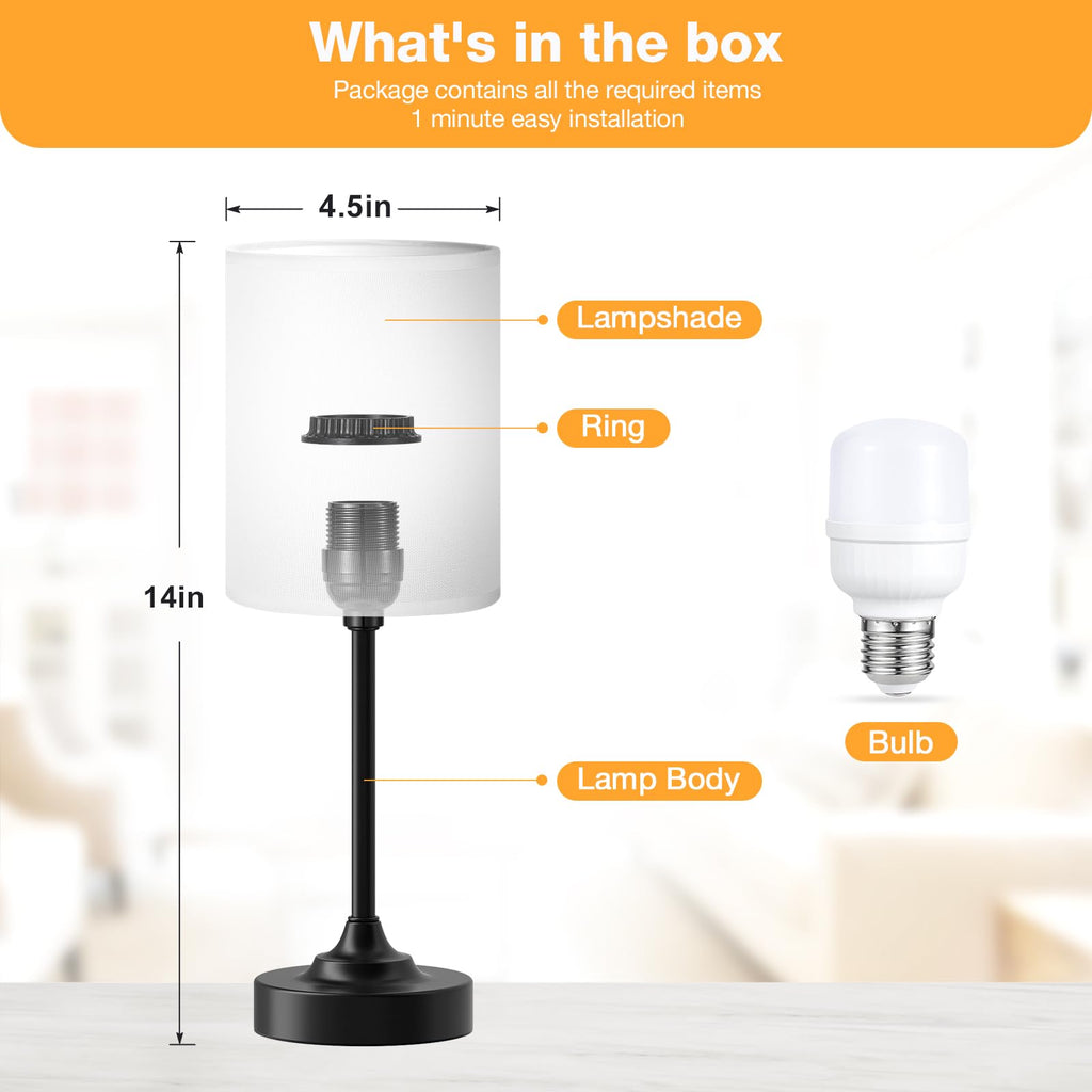 Touch-Control Bedside Table Lamp with USB & USB-C Charging (14”)