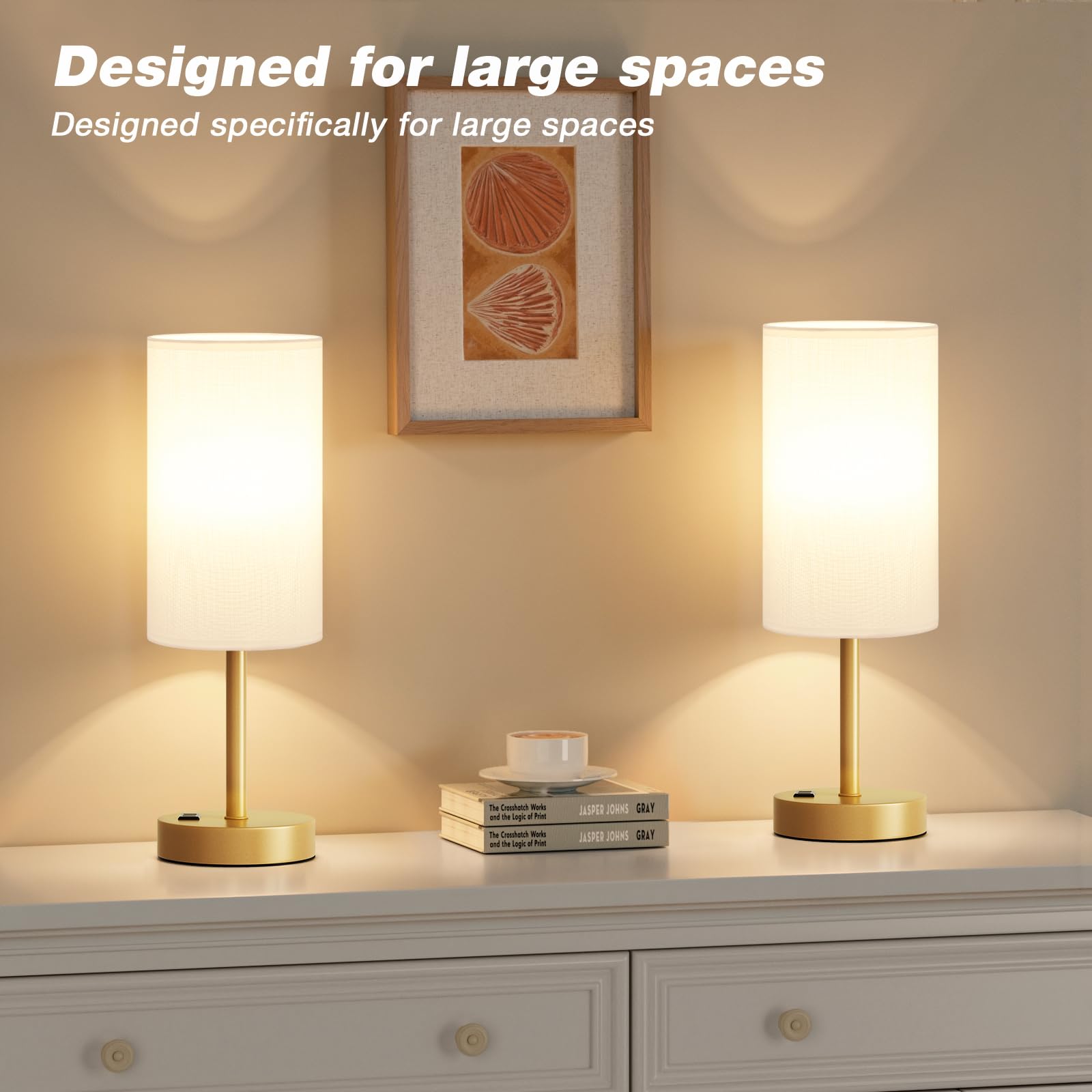 Touch-Control Bedside Table Lamp with USB & USB-C Charging (14”)
