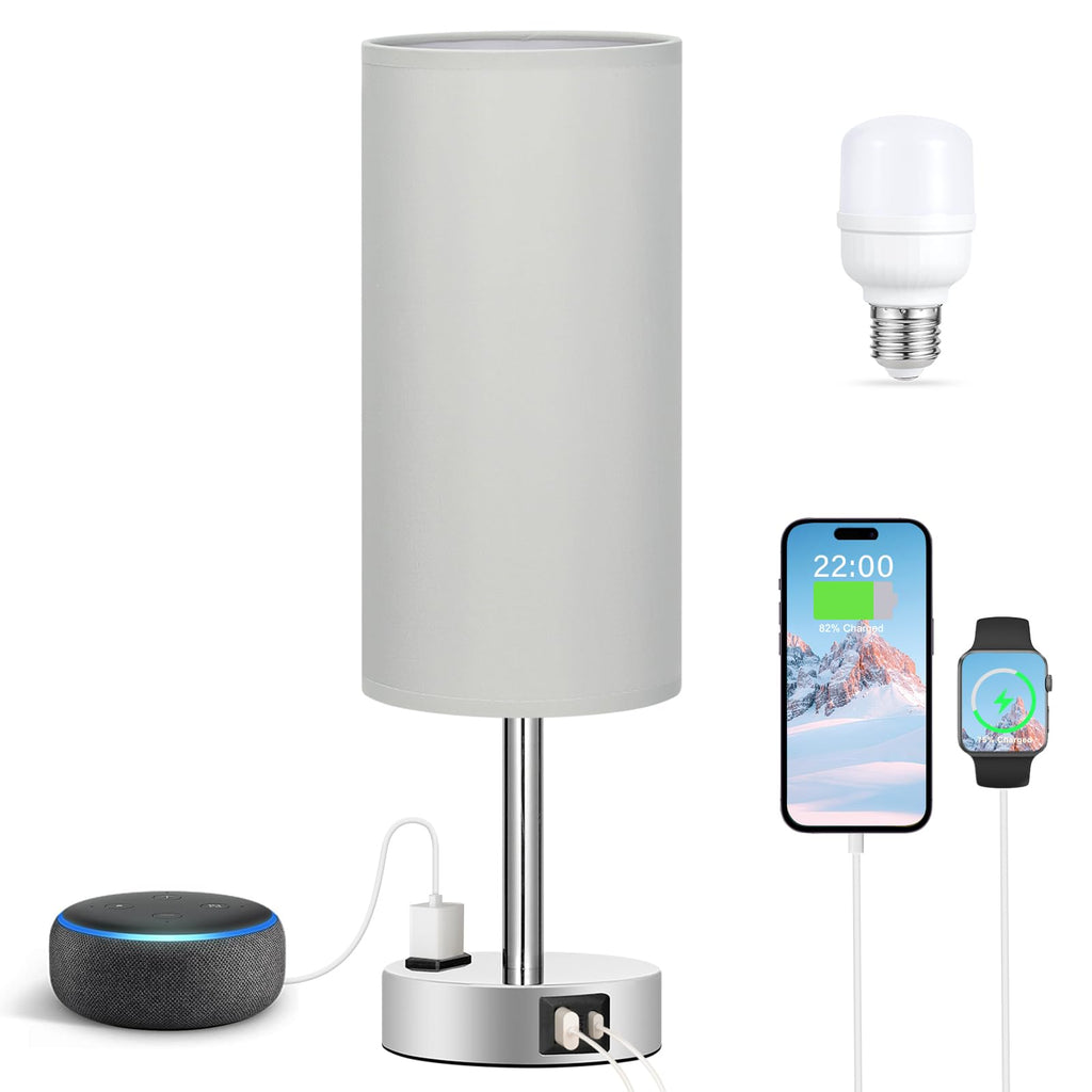 Touch-Control Bedside Table Lamp with USB & USB-C Charging (14”)