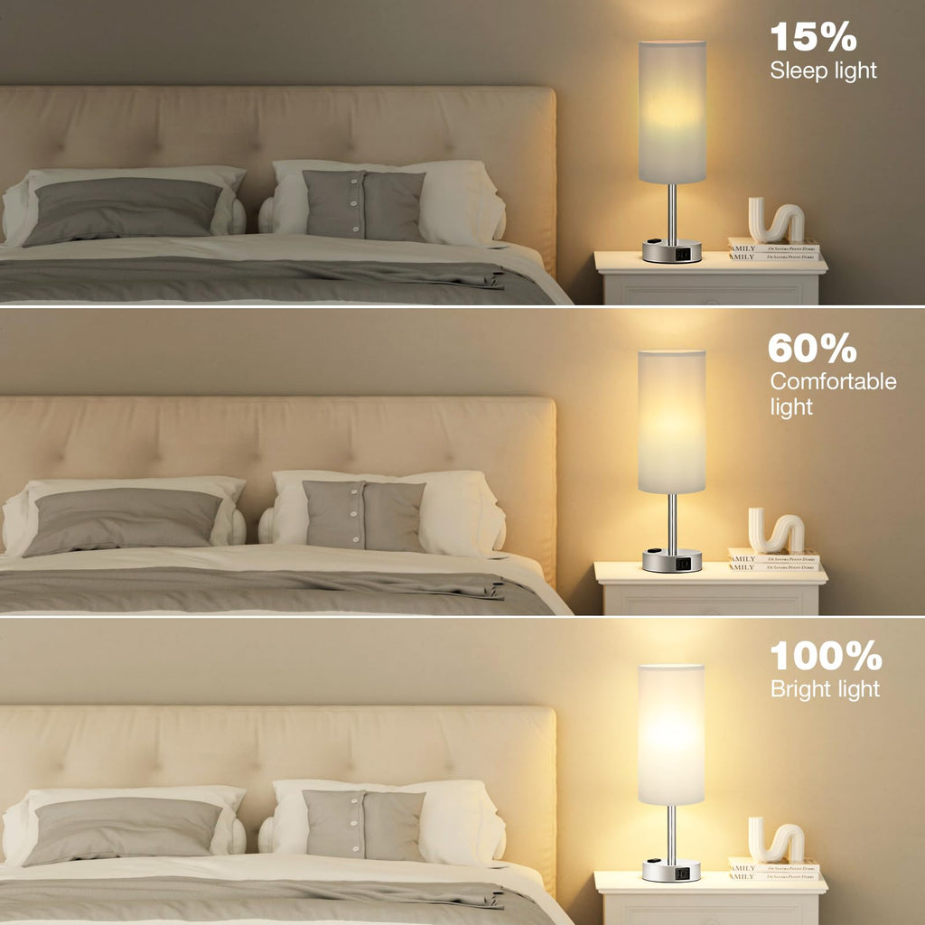 Touch-Control Bedside Table Lamp with USB & USB-C Charging (14”)