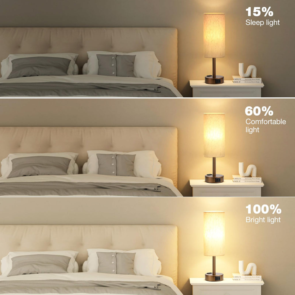 Touch-Control Bedside Table Lamp with USB & USB-C Charging (14”)