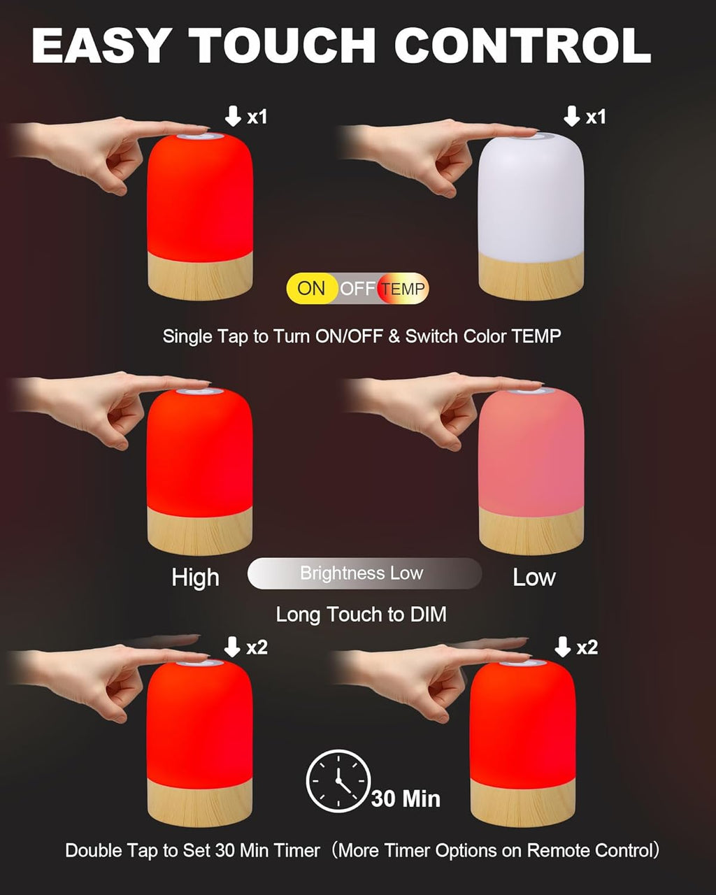 Red Glow Sleep Lamp (670nm) — Dimmable Bedside Night Light + Remote