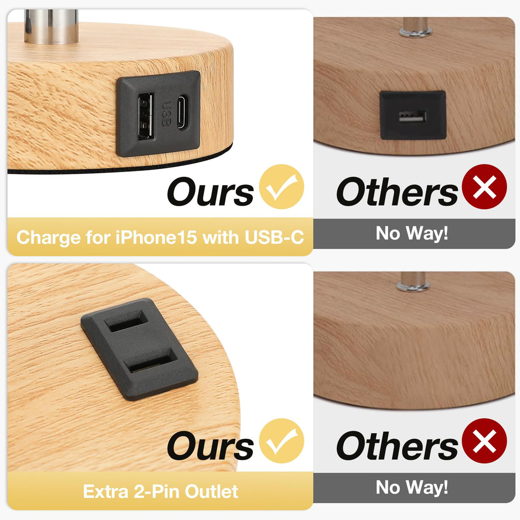 Touch-Control Bedside Table Lamp with USB & USB-C Charging (14”)