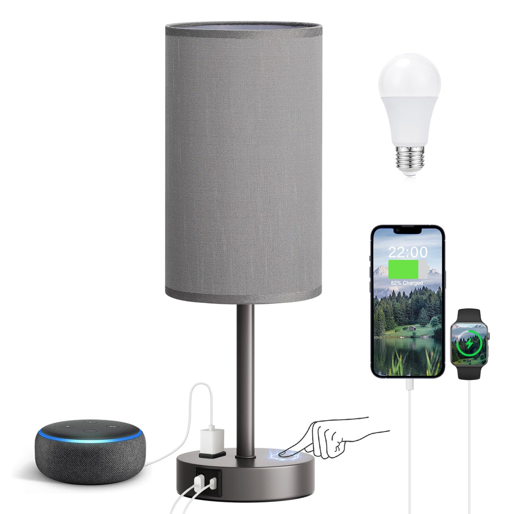 Touch-Control Bedside Table Lamp with USB & USB-C Charging (14”)