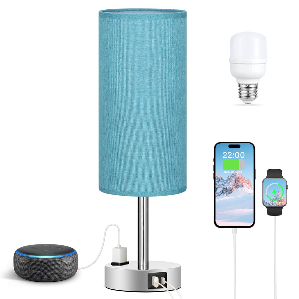 Touch-Control Bedside Table Lamp with USB & USB-C Charging (14”)