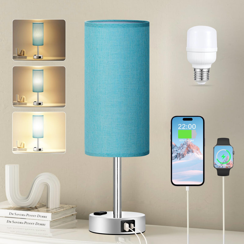 Touch-Control Bedside Table Lamp with USB & USB-C Charging (14”)