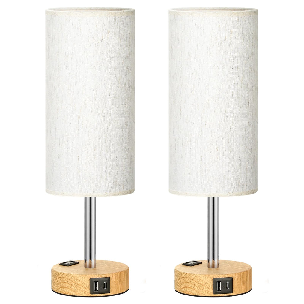 Touch-Control Bedside Table Lamp with USB & USB-C Charging (14”)