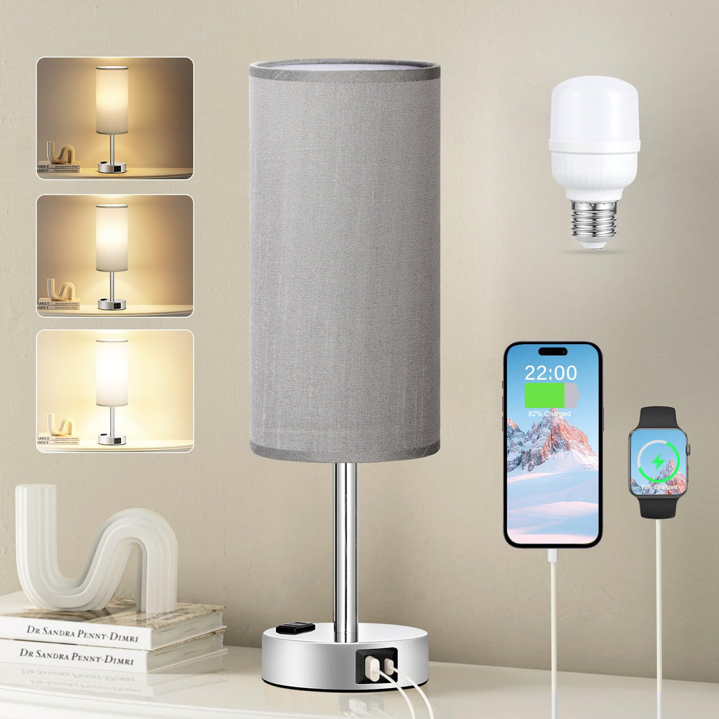 Touch-Control Bedside Table Lamp with USB & USB-C Charging (14”)