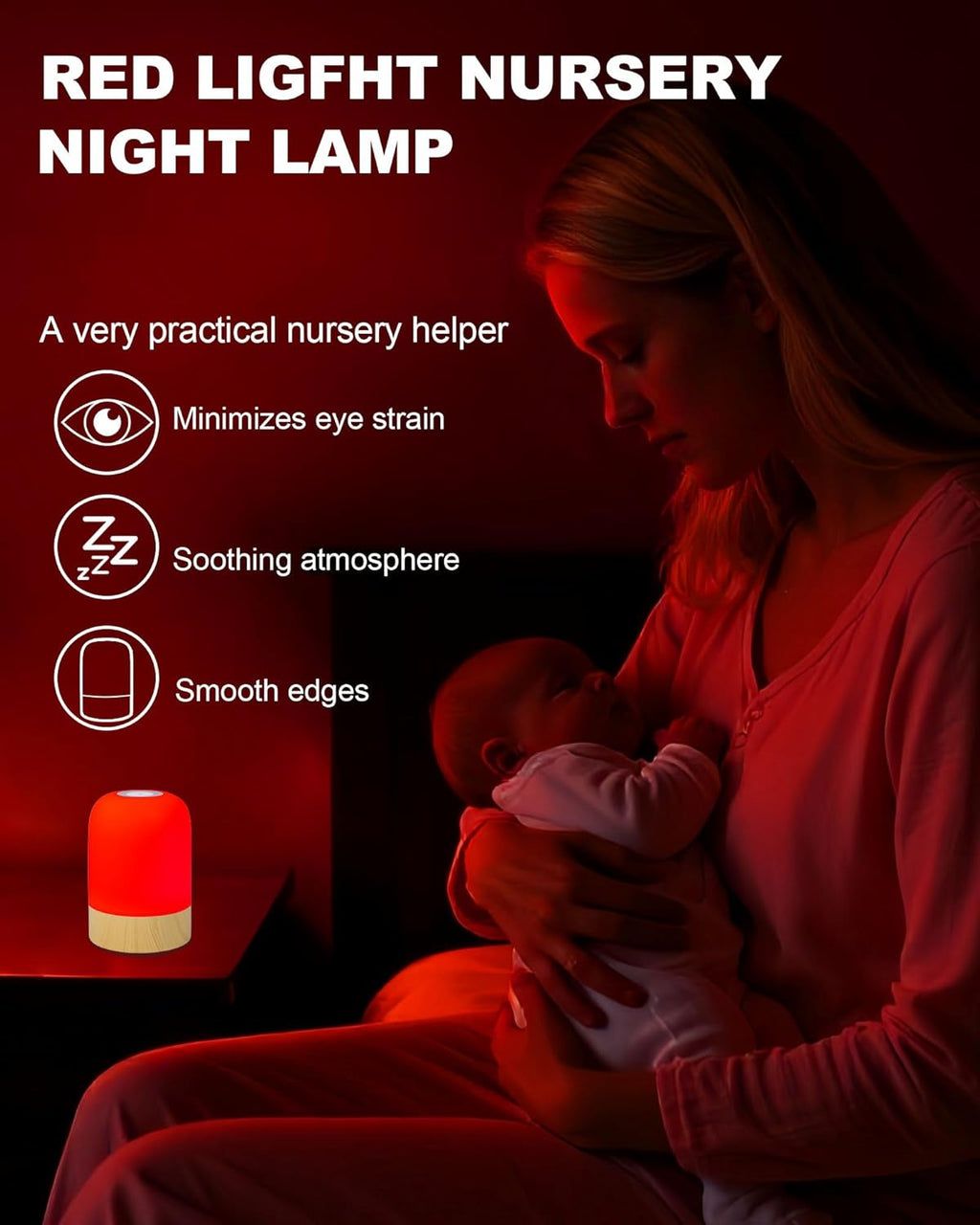 Red Glow Sleep Lamp (670nm) — Dimmable Bedside Night Light + Remote