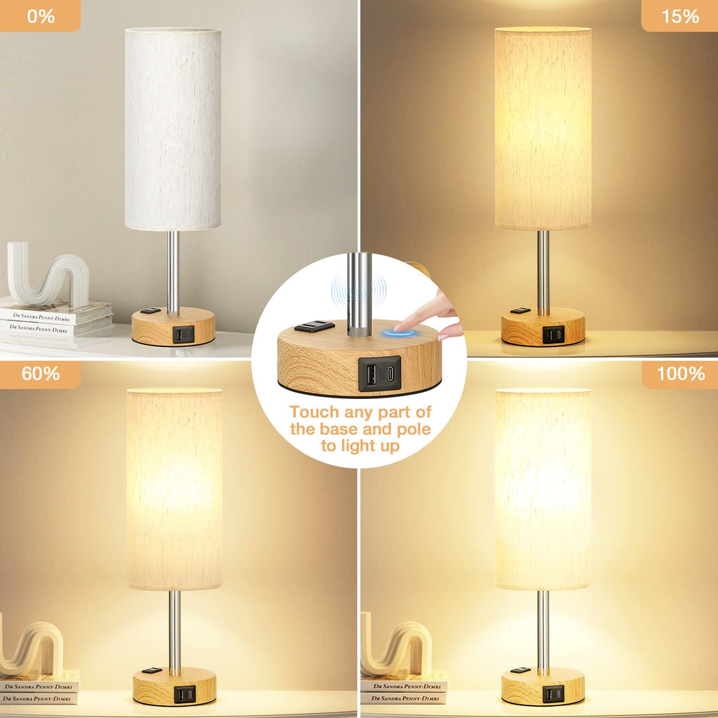 Touch-Control Bedside Table Lamp with USB & USB-C Charging (14”)