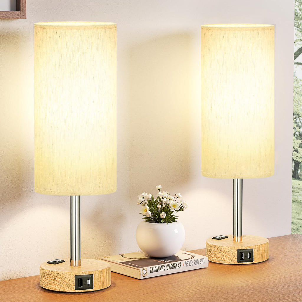 Touch-Control Bedside Table Lamp with USB & USB-C Charging (14”)