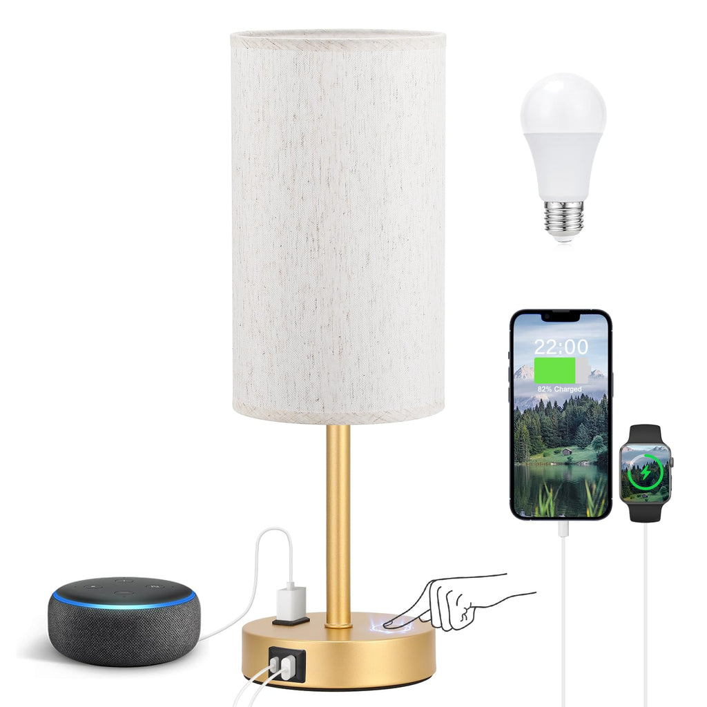 Touch-Control Bedside Table Lamp with USB & USB-C Charging (14”)