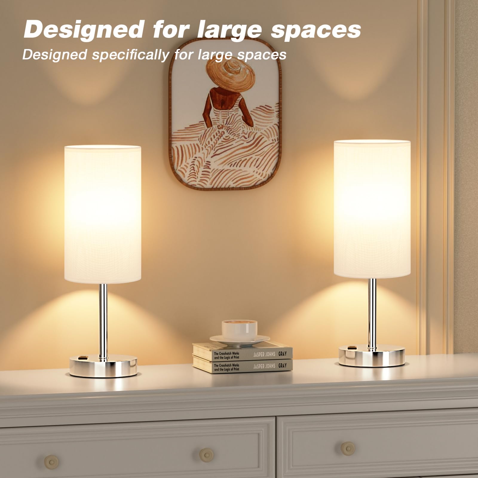 Touch-Control Bedside Table Lamp with USB & USB-C Charging (14”)