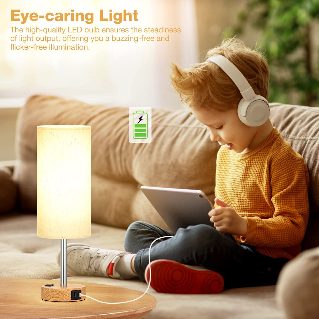 Touch-Control Bedside Table Lamp with USB & USB-C Charging (14”)