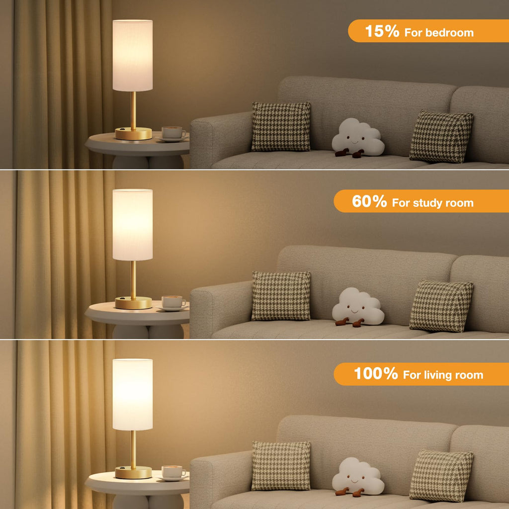 Touch-Control Bedside Table Lamp with USB & USB-C Charging (14”)