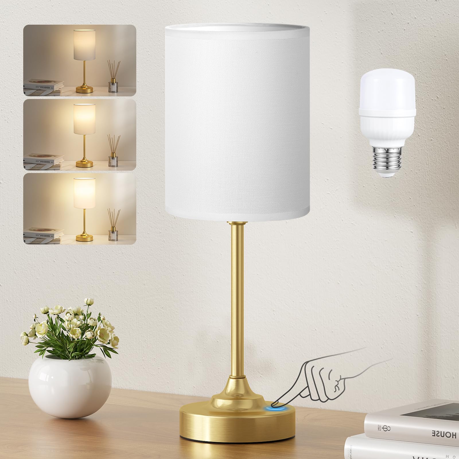 Touch-Control Bedside Table Lamp with USB & USB-C Charging (14”)