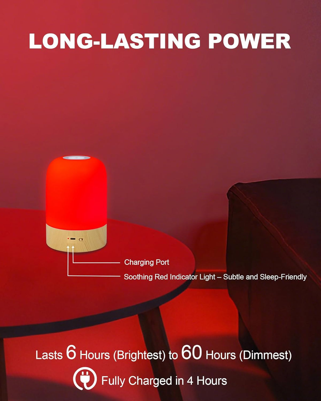 Red Glow Sleep Lamp (670nm) — Dimmable Bedside Night Light + Remote