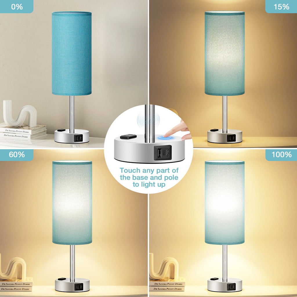 Touch-Control Bedside Table Lamp with USB & USB-C Charging (14”)
