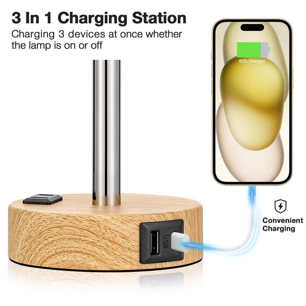 Touch-Control Bedside Table Lamp with USB & USB-C Charging (14”)