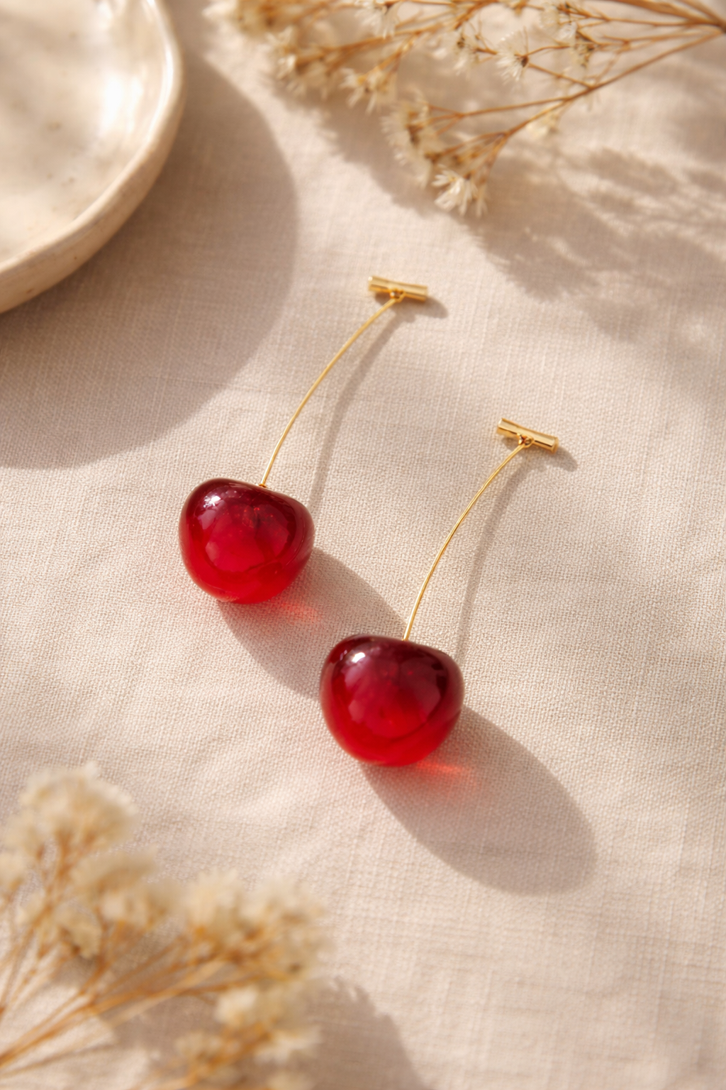 Cherry Drop Earrings — Gloss Red Resin