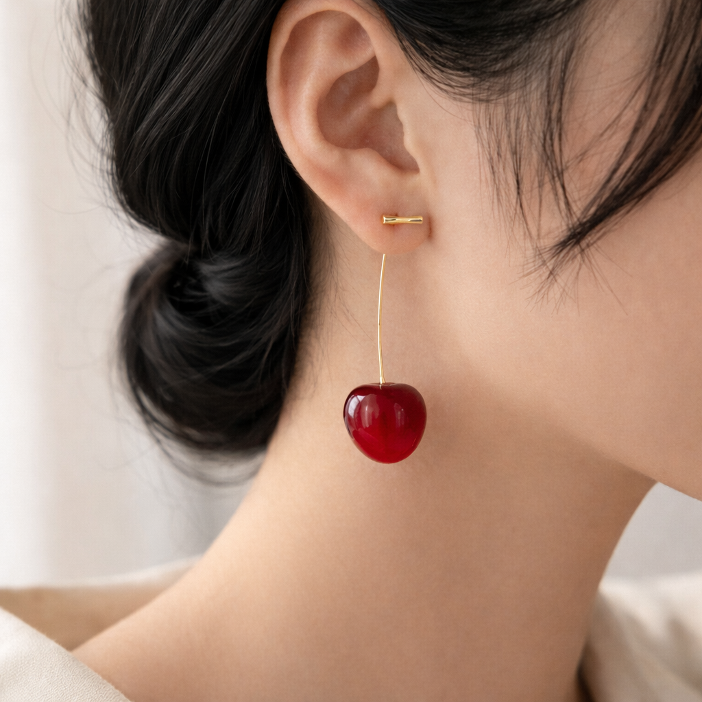 Cherry Drop Earrings — Gloss Red Resin