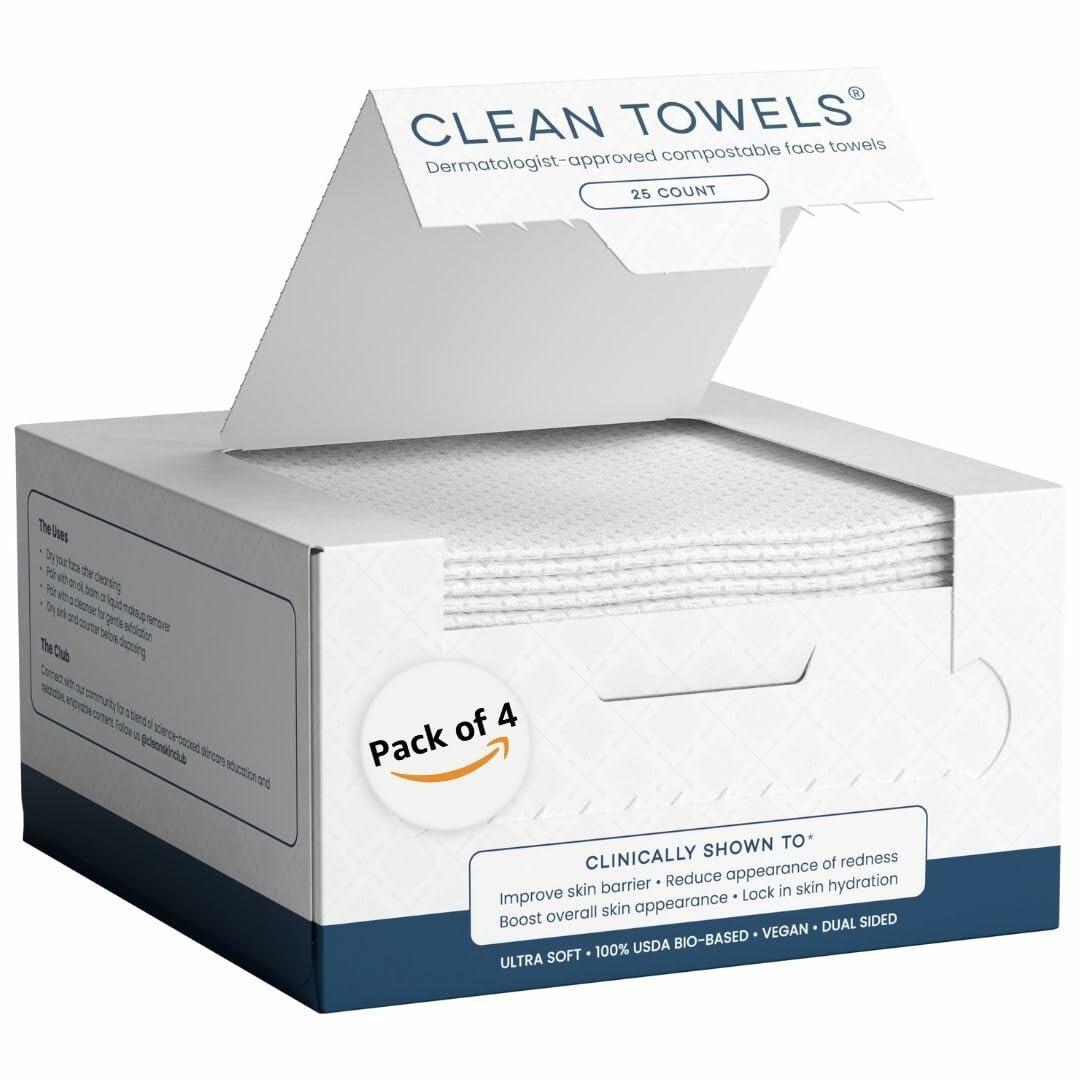 CLEAN SKIN Clean Towels 100% Biobased Face Towel UltraSoft 100ct 4pk Size US 100