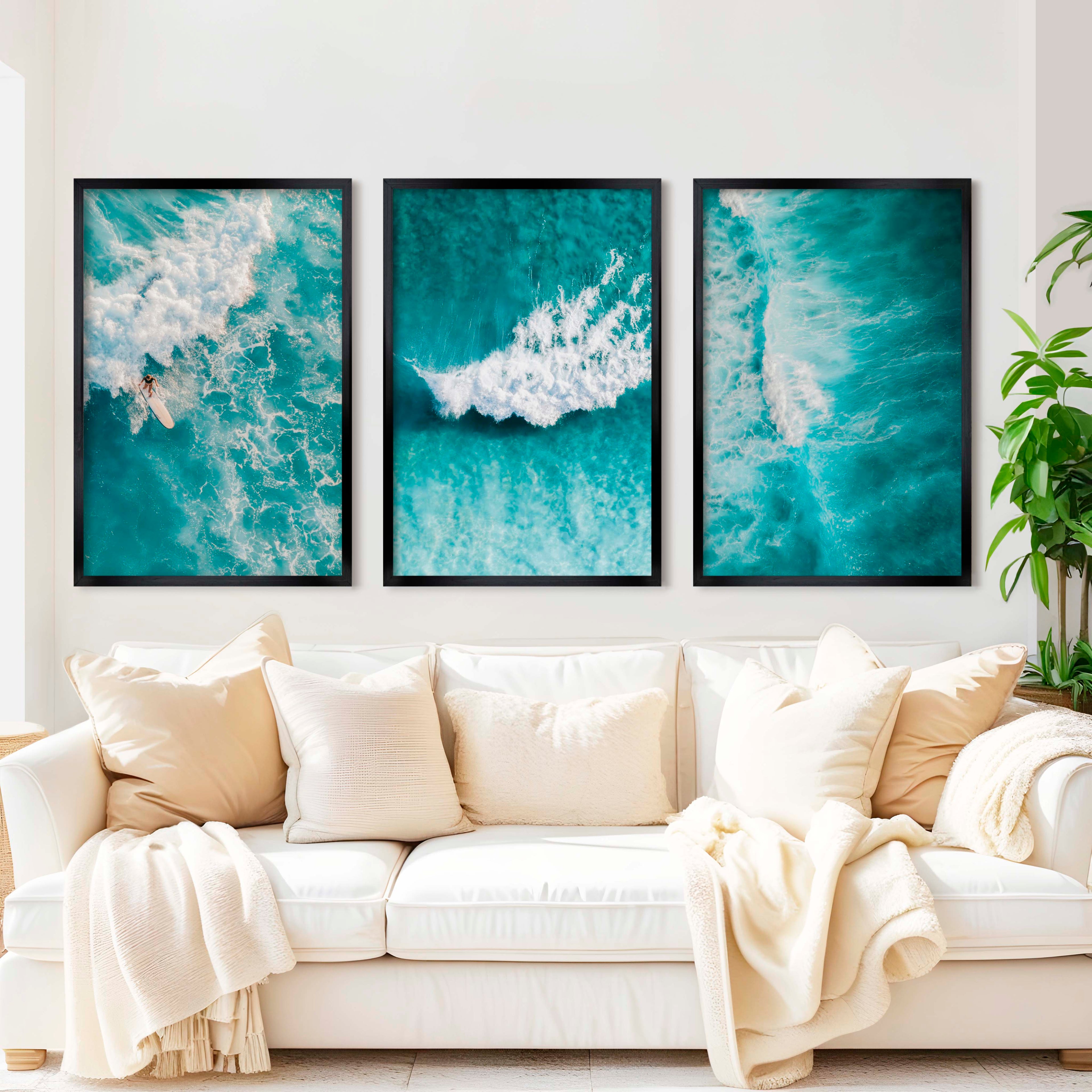 Seaside Themed Wall Art – Ocean Wave Print Set (3 Pieces)