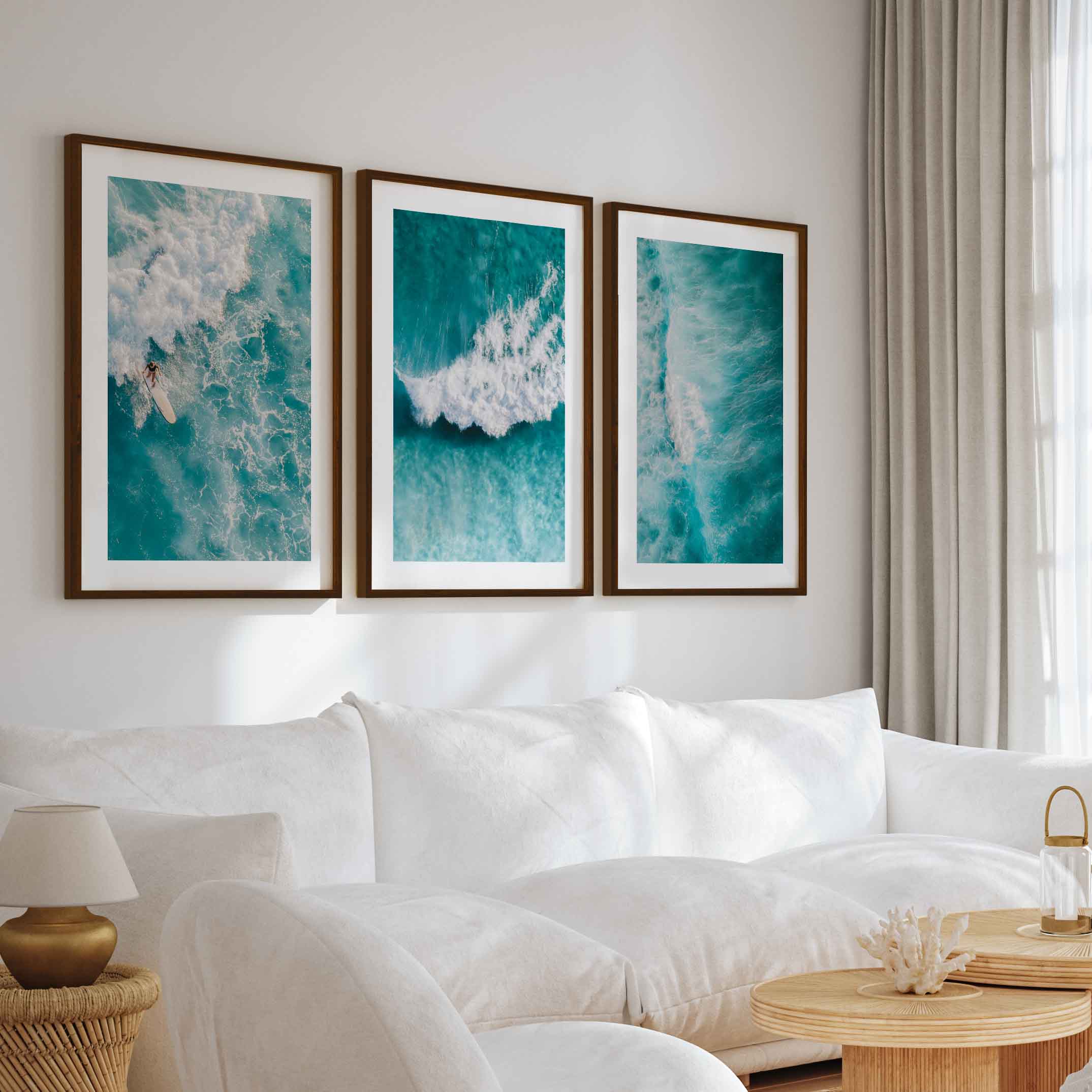 Seaside Themed Wall Art – Ocean Wave Print Set (3 Pieces)