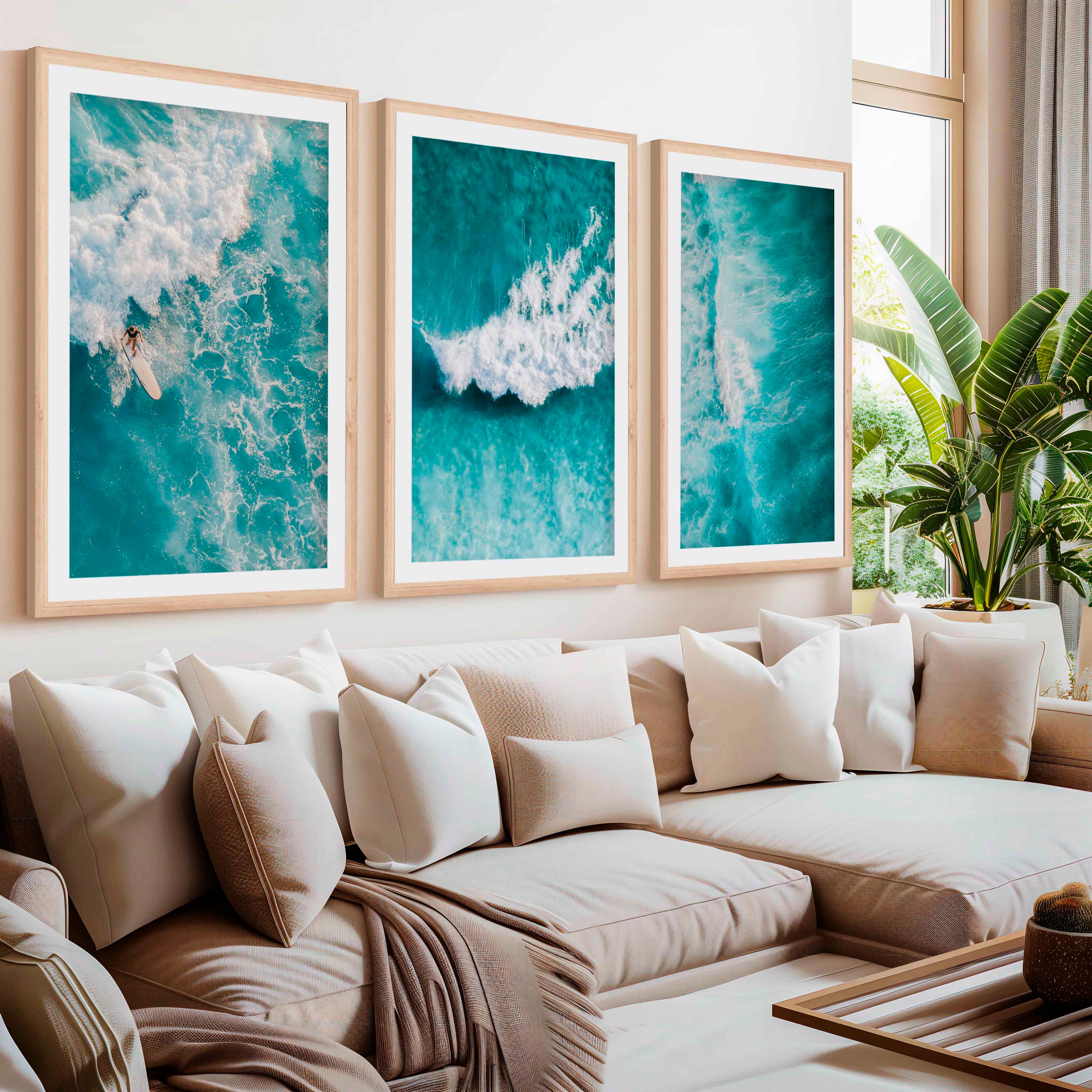 Seaside Themed Wall Art – Ocean Wave Print Set (3 Pieces)