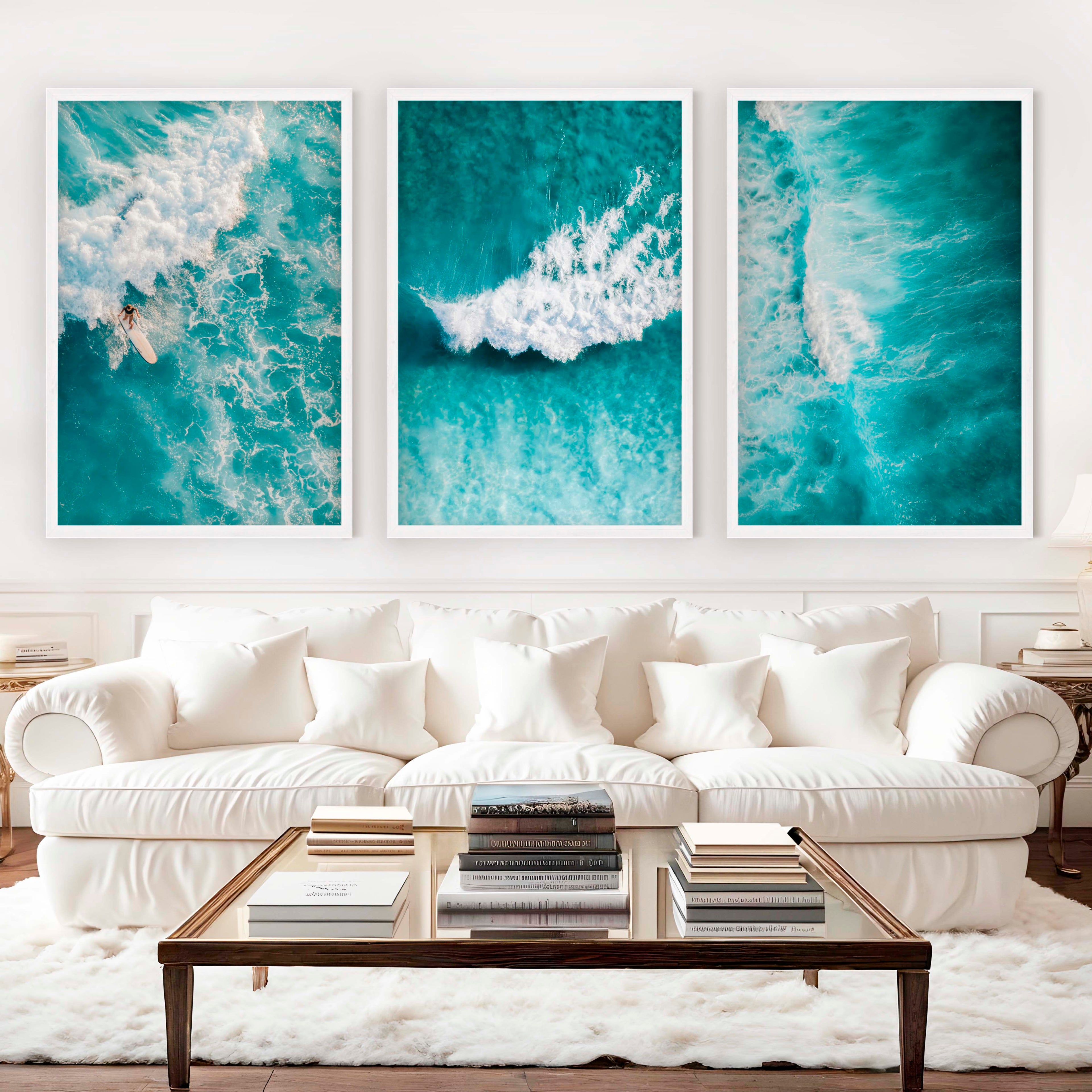 Seaside Themed Wall Art – Ocean Wave Print Set (3 Pieces)