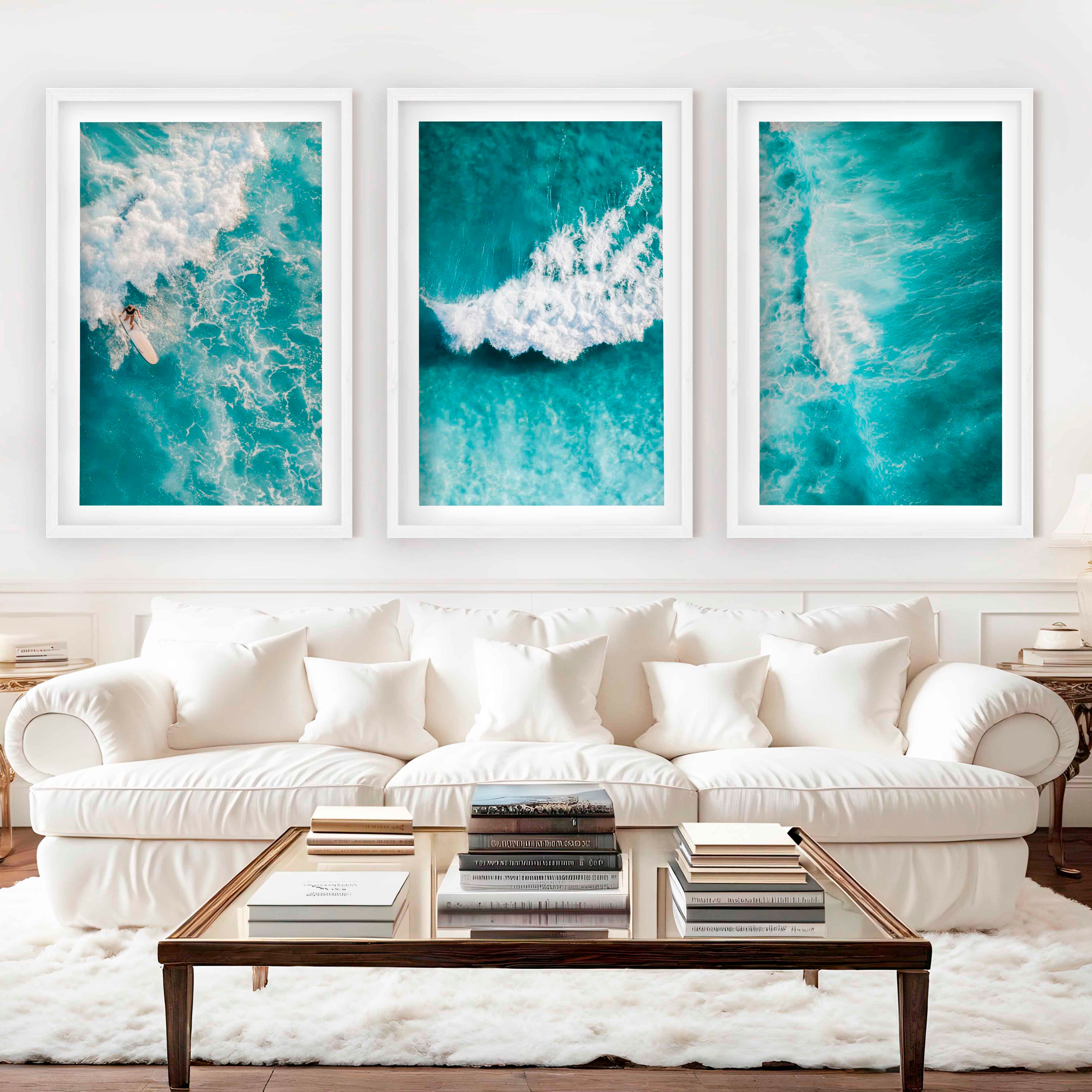Seaside Themed Wall Art – Ocean Wave Print Set (3 Pieces)
